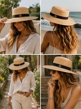 Vintage 90s Tula Austin Texas Straw Sun Hat Wide Brim Ranch Beach Hat MEDIUM